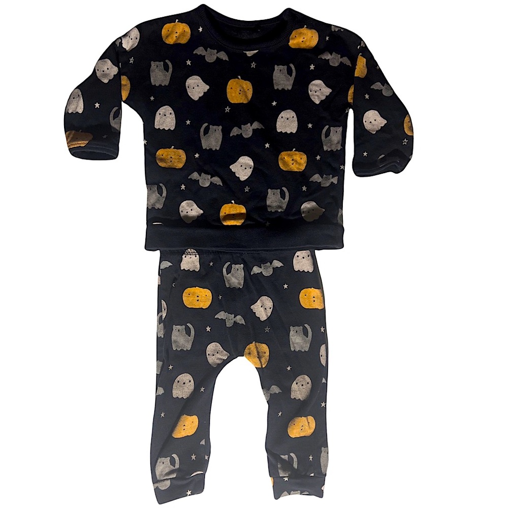 Cute Pumpkin, Ghost and Cat Pajama Two Piece Outfit